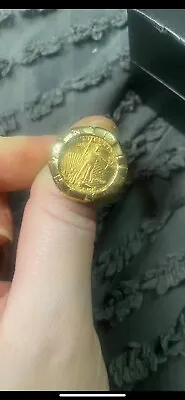 14k Gold Nugget Style  5 Dollar 22kt Gold 1/10oz Eagle Coin Ring Size 912 Grams • $2238.86