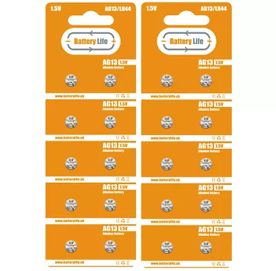 AG13 LR44 Batteries (20 Pack) SR44 L1154 357 A76 Button Alkaline BATTERY LIFE UK • £3.99