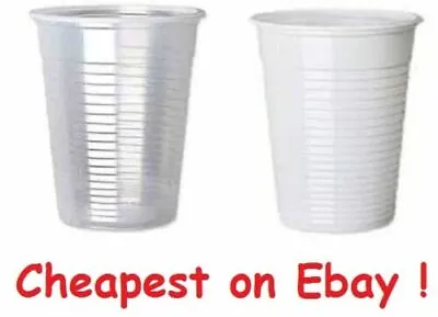 PLASTIC DISPOSABLE CUPS - 7oz Water Coolers Vending Cups - CLEAR / WHITE • £9.49