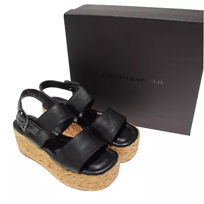$254.99 • Buy Paloma Barcelo NWB Charo Napa Silk Wedge Sandals Size 38 US 8 In Black/Tan