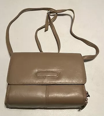 Vintage Marlo Crossbody Beige Leather Shoulder Bag Zipper Snap Organizer Purse • $34.98