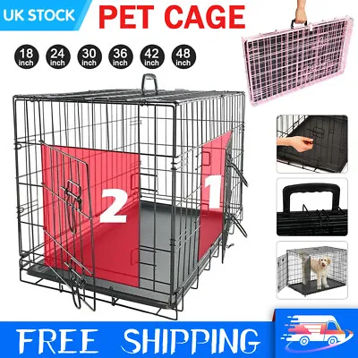 £11.75 • Buy 18-48  Large Folding Dog Cage Metal Puppy Pet Crate Carrier Home Training Kennel