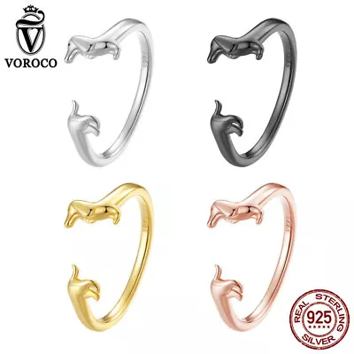 Fashion 925 Sterling Silver Colorful Dachshund Opening Ring Women Jewelry VOROCO • $8.67