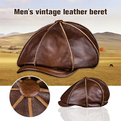 Men's Retro Leather Painter Cap Beret Hat Octagonal Newsboy Cap BrimlessFlat Hat • $28.96