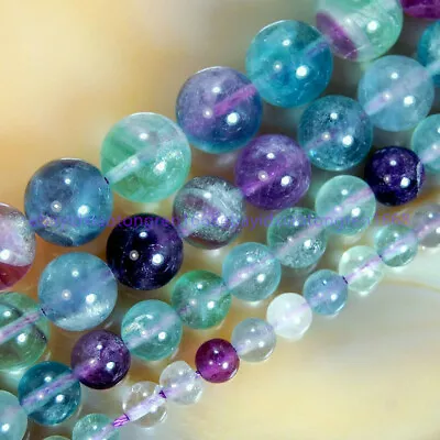 4/6/8/10/12mm Natural MultiColor Fluorite Round Gemstone Loose Beads 15'' • $4.74