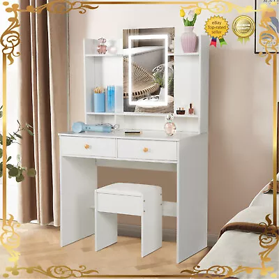 Vanity Table Set With LED Makeup Dressing Desk Lighted Mirror + Stool • $168.80