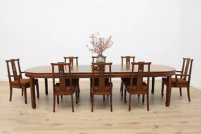 Teak Vintage Chinese Dining Set Table & 8 Chairs Meng Co #48092 • $4500