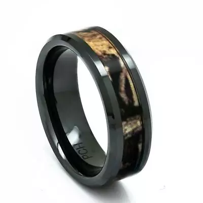 Black Ceramic Camo Ring 8mm Comfort Fit Wedding Band • $19