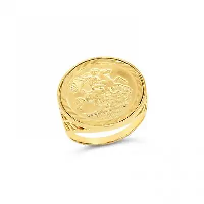 9ct Yellow Gold Half St George Insert Basket Ring NEW • £219