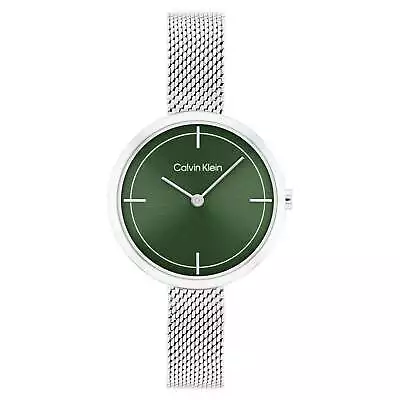 Calvin Klein Silver Mesh Green Dial Women's Watch - 25200185 • $209