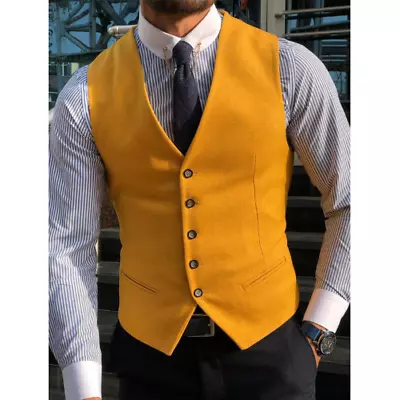 Men Vest Classic Cotton Formal Suit Waistcoat Breasted Vest Men Neck Wedding • $55.46