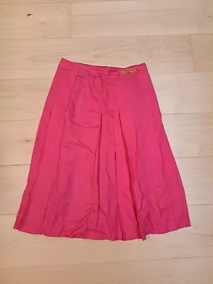 Vintage 70s Celine Bright Pink Pleated Midi Skirt Viscose Size 40 • $199