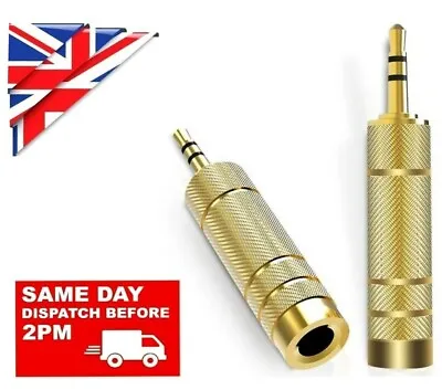 BIG To SMALL Headphone Adapter Converter Plug 6.35mm To 3.5mm Jack Audio GOLD • £3.67