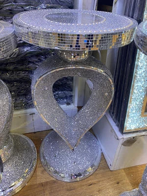 £64.99 • Buy Silver Venetian Mirrored Table Modern Flower Stand Bed Side Lamp Romany Mosaic✨