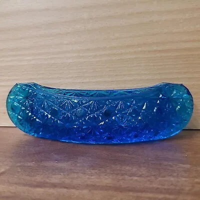 Vintage L.G. WRIGHT Daisy & Button Blue Canoe Shaped Bowl Trinket Ring Dish 6  • $22.50