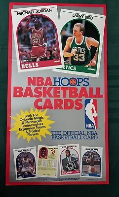 Vintage 1989 Nba Hoops Nba Basketball Cards Poster = Michael Jordan & Larry Bird • $10