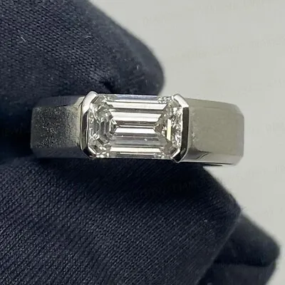 2.5 CTW Emerald Cut D/VVS1 Moissanite Solitaire Men's Ring 14k White Gold Plated • $289.99