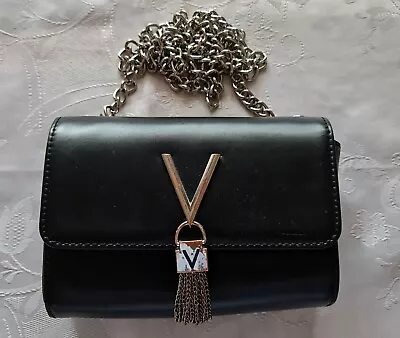 Vintage Authentic Italy Mario Valentino Spa Logo Black Chain Shoulder Bag Purse • $27.99