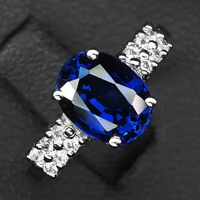 Sapphire Royal Blue Oval 2.80Ct. 925 Sterling Silver Handmade Ring Jewelry Gifts • $22.98