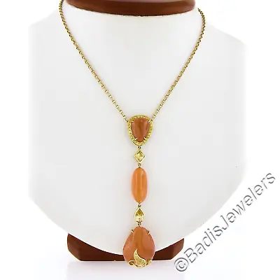 Laura Munder 18K Gold Mandarin Garnet & Diamond Pendant W/ Adjustable Rolo Chain • $7998.40