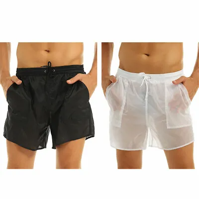 Men Quick Dry Beach Swim Shorts See Through Boxer Briefs Trunks Underwear Pants • $10.66