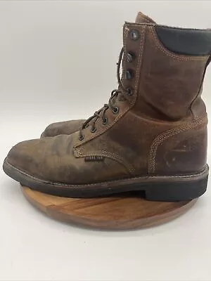 Justin WK682 Men's 12D Brown Leather Square Steel Toe Work Safety Lace Up Boots • $39.99