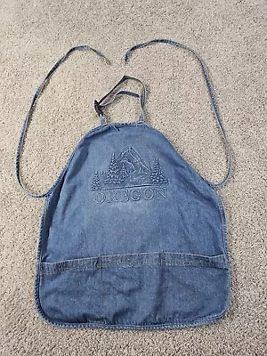 Vtg.  Denim Apron/Embossed OREGON And Mountain-Trees-River/Unisex OSFA • $24.99