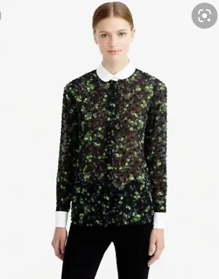 $228 J Crew Collection Silk Clip Dot Verdant Floral Blouse Shirt Top 0 XS • $75