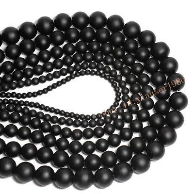 Natural Gemstone Black Dull Polish Matte Onyx Stone Loose Beads 4 6 8 10 12 14mm • $2.29