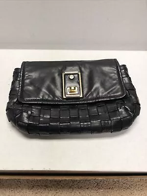Marc Jacobs Leather Lock Front Clutch Bag Small Purse Black Italy • $98.72