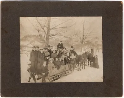 Antique Cabinet Photo Of 30 People On A Large 4 Horse Drawn Wagon Sleigh  • $41.99