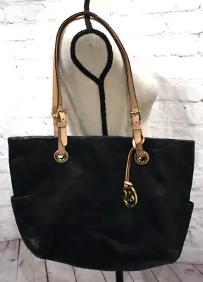 Michael Kors Large Black Tote Bag W/Neutral Handles Gold Hardware Bag Charm • $22