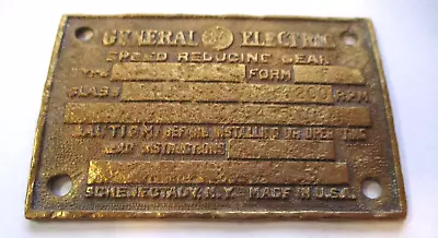 Old Vintage General Electric Speed Reduction Gear Machine Motor Brass Badge Sign • $9.99