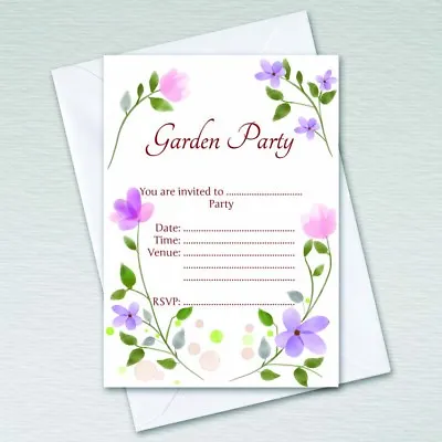 Garden Party Invitations Bbq Afternoon Tea Invites Pack A6 Watercolour • £11.15