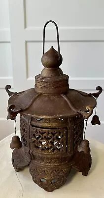 Antique 1920’s Japanese Cast Iron Garden Pagoda~5 Bells~Hand Cast~Candle Lantern • $595