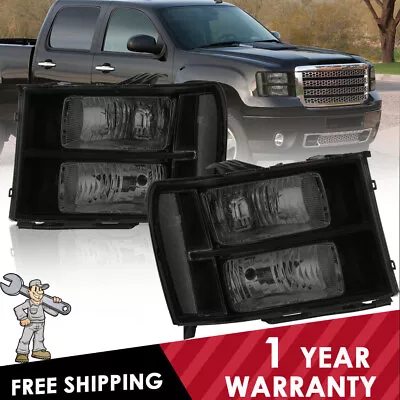 New Pair For 2007-2014 GMC Sierra 1500 2500 3500 Smoke Lens Headlight Head Lamps • $71.89