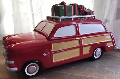 Cheryl's Cookies Red Christmas Woody Car Automobile Cookie Jar Red Jolly 1 • $44.99