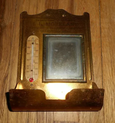 Antique I.L. MORELAND Advertising Comb Holder Mirror Thermometer Colesburg IA • $69.95