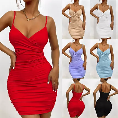 Sexy Women Bodycon Sleeveless Mini Cami Dress Ladies Evening Party V-Neck Dress • $19.68