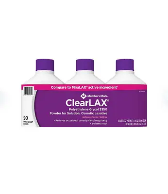 Member'S Mark Clearlax Polyethylene Glycol 3350 Powder 17.9 Oz 3Pk FREE SHIPPING • $33.67