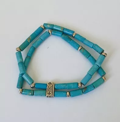 Southwestern Dakota Shube Sterling Silver Turquoise Tube Beaded Stretch Bracelet • £48.65