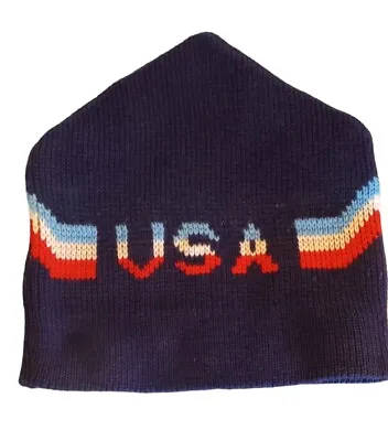 Vintage 80s USA Olympic Style Red White Blue 100% Wool Ski Hat Made By Wigwam • $18.99