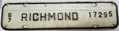 $14.99 • Buy Virginia 1967 CITY Of RICHMOND Virginia License Plate VA