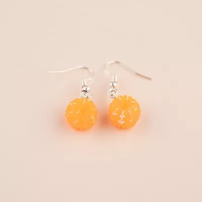 Cute Miniature Mandarin Orange Fruit Food Cool Dangle Hook Earrings Novelty Gift • $8.95
