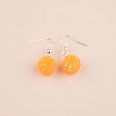 Cute Miniature Mandarin Orange Fruit Food Cool Dangle Hook Earrings Novelty Gift • $8.95