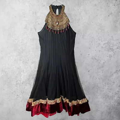 Vintage Dress Rhinestone Embellished Velvet Flapper Midi With Embroidery • $29.99