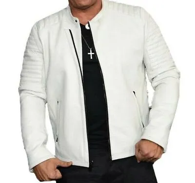 Vin Diesel White Biker Leather Jacket Genuine Lambskin Motorcycle Casual Wear • $127.99