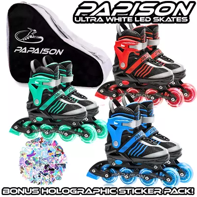 Papaison LED Light Inline Rollerblade Skates - Bonus Free Skates Bag! • $89.95