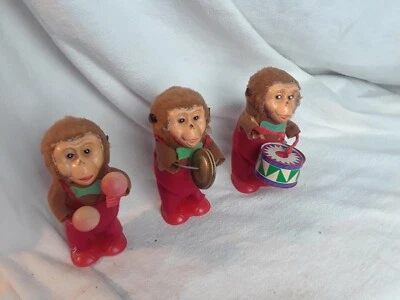 £34.32 • Buy Vtg Monkey Band Wind Up 5 1/2  Tall Cymbal Shakers Drums Toys  A4
