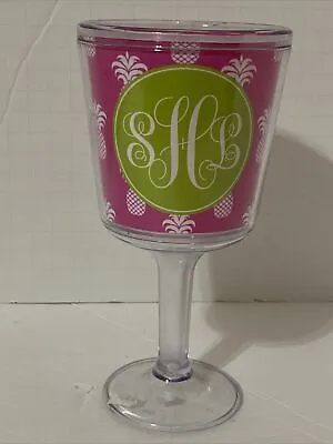 Wine Glass Goblet 12 Oz Letter Monogram SHL Pineapple Print Pink Plastic NEW A24 • $9.95